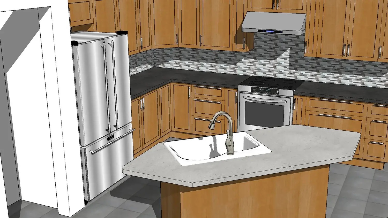 Projeto de cozinha modelado em 3D
